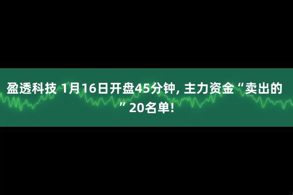 盈透科技 1月16日开盘45分钟, 主力资金“卖出的 ”20名单!