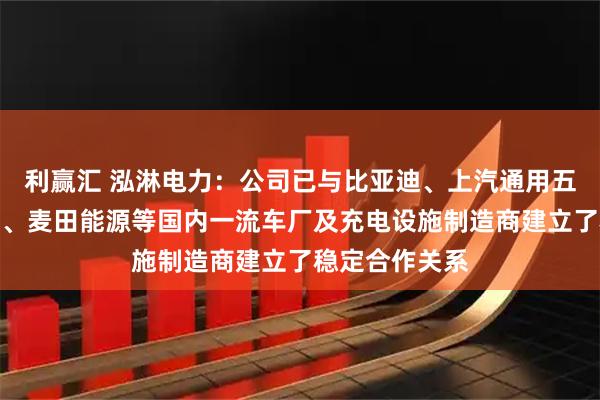 利赢汇 泓淋电力：公司已与比亚迪、上汽通用五菱、小米汽车、麦田能源等国内一流车厂及充电设施制造商建立了稳定合作关系
